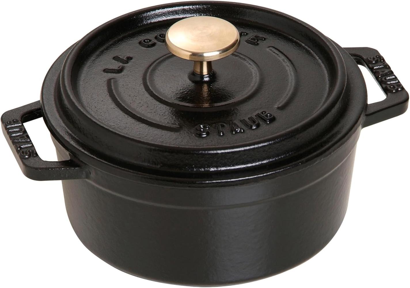 STAUB Gusseisen Mini Cocotte, Rund 12 cm, 0,25 L, Aromaregen Funktion, Für alle Herdarten geeignet, Schwarz Bild 1