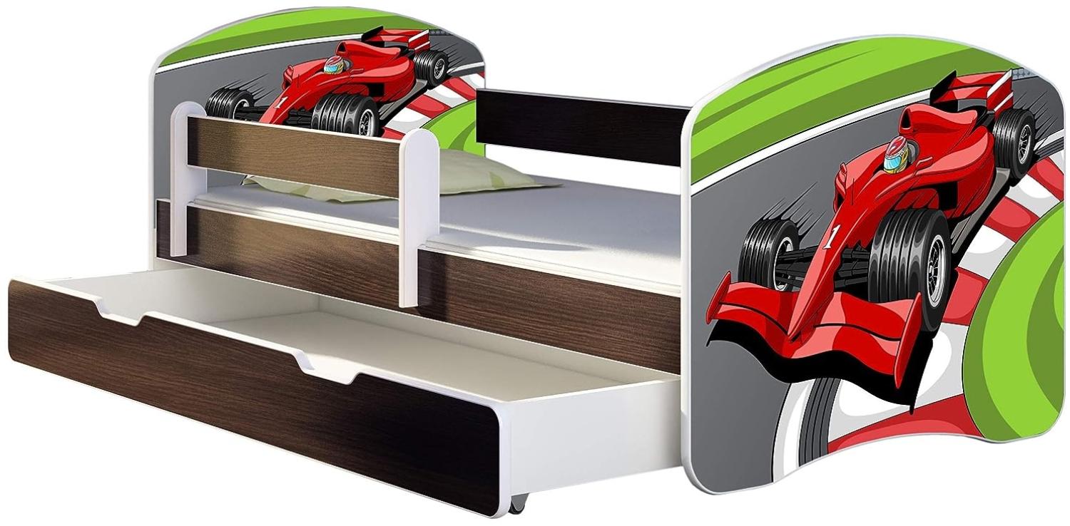 ACMA Kinderbett Jugendbett mit Einer Schublade und Matratze Wenge mit Rausfallschutz Lattenrost II 140x70 160x80 180x80 (06 Formel 1, 160x80 + Bettkasten) Bild 1