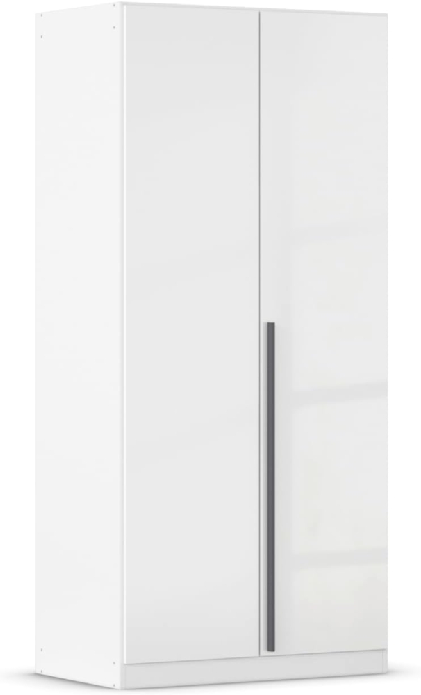 rauch Kleiderschrank Alba, Drehtürenschrank, Garderobenschrank, 2-türig, mit 1 Kleiderstange, 1 Einlegeboden und Schubladeneinsatz, Farbe Hochglanz Weiß/Weiß, Griffstange Grau metallic, Schwarz, 91x197x54cm Bild 1