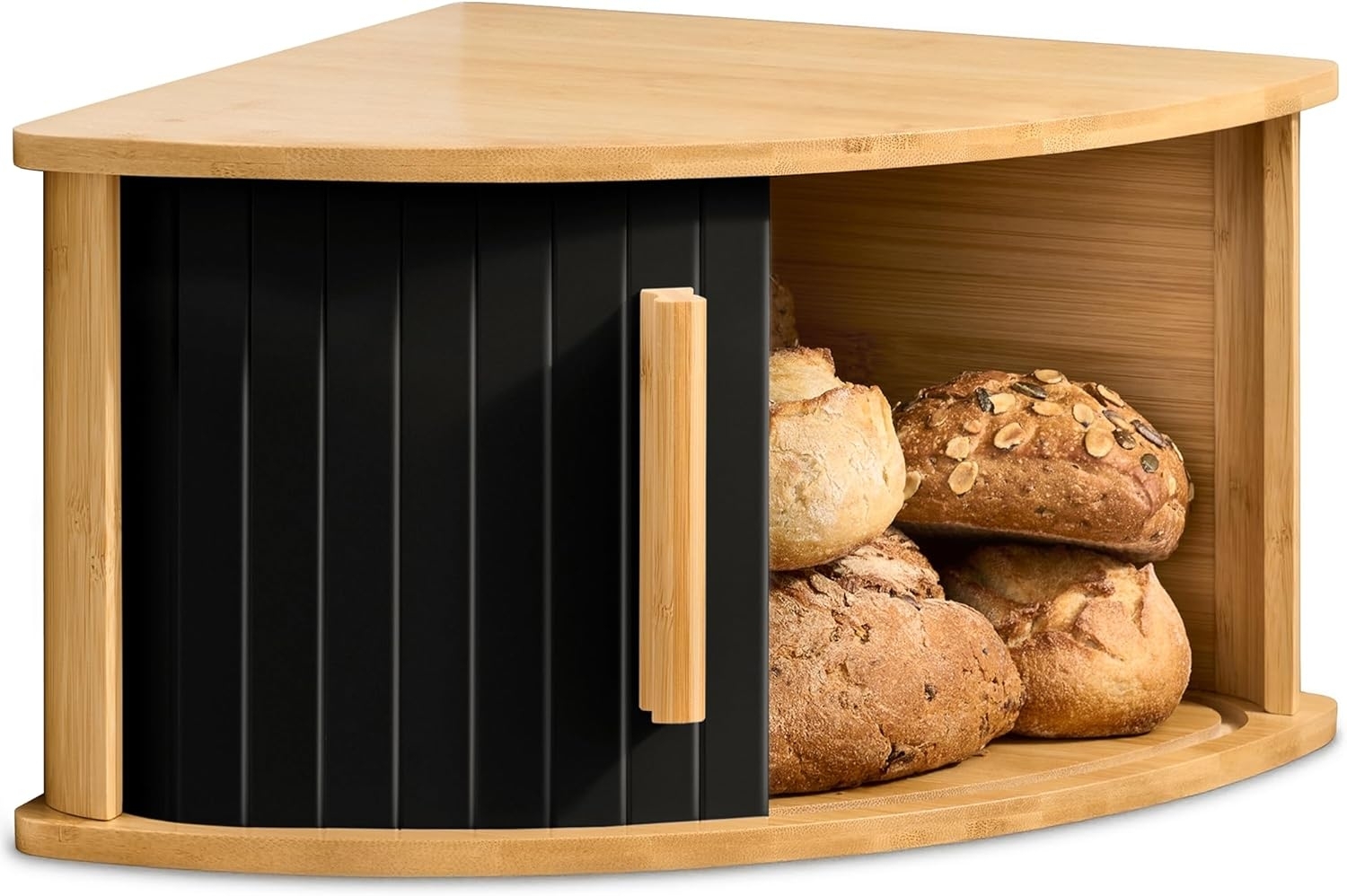 Praknu Brotkasten HAUPT Eckbrotkasten, Bambus, Holz, (Einzelartikel, 1-tlg, Nein), FSC®-zertifiziert, platzsparendes Eckformat, Schiebetür beidseitig Bild 1