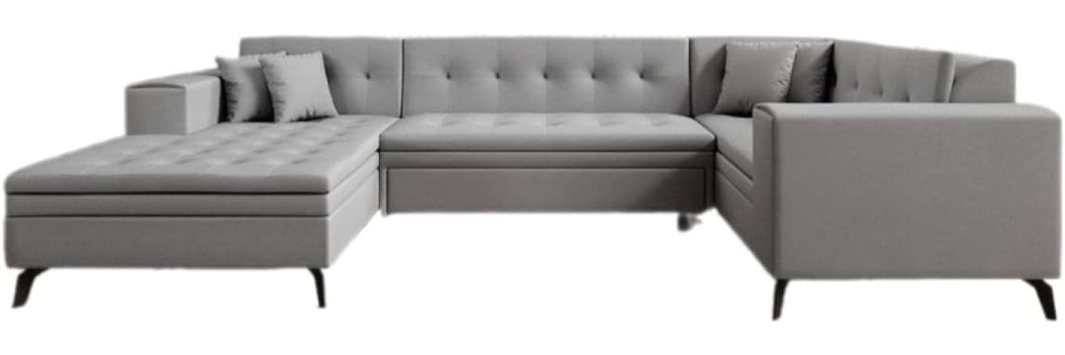 Designer Sofa Neola mit Schlaffunktion Stoff Grau Links Bild 1