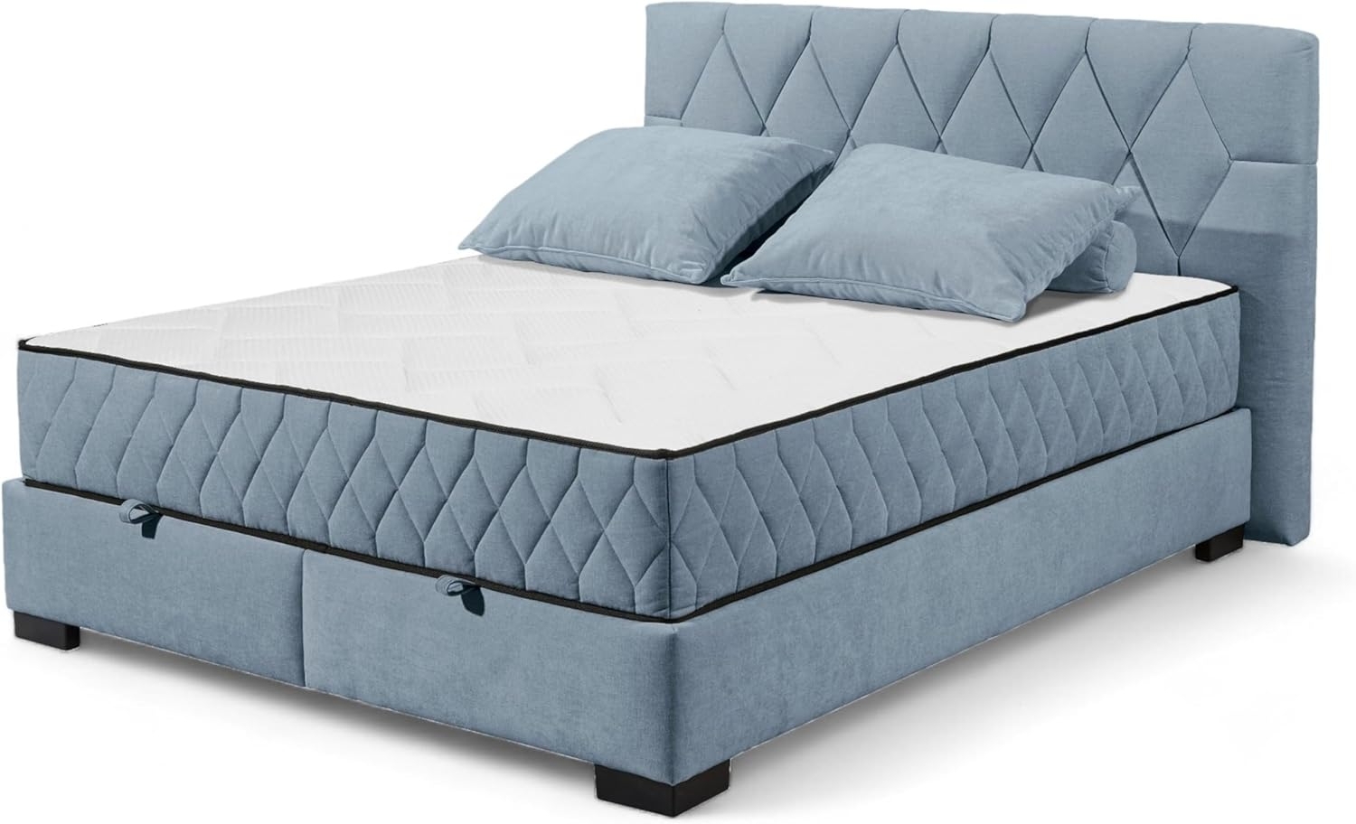 NAGOL B Boxbett 160x200, Denim - Bequemes Doppelbett mit Bettkasten und Premium 9-Zonen-Federkern Wendematratze - 185 x 114 x 214 cm (B/H/T) Bild 1