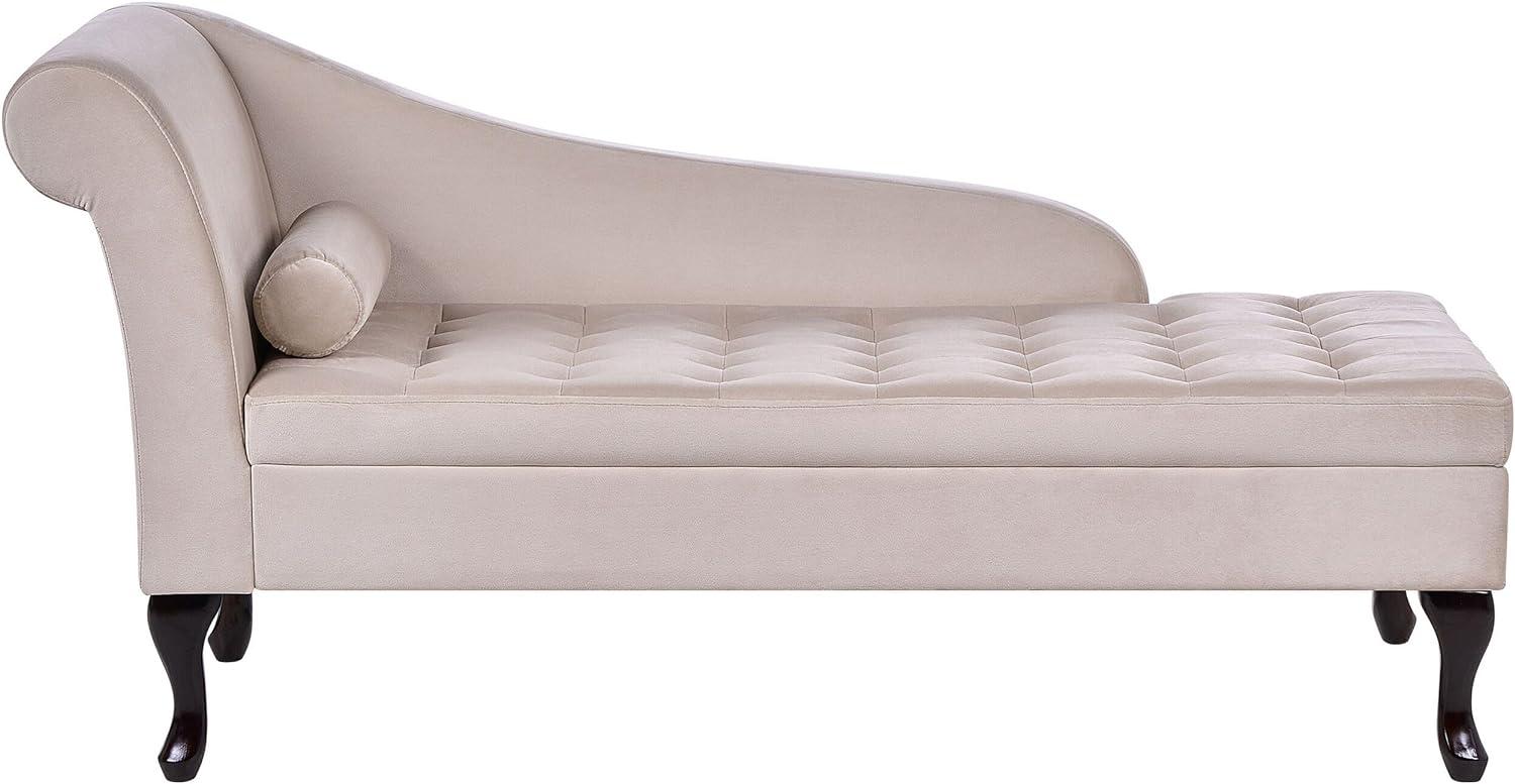 Chaiselongue Samtstoff hellbeige mit Bettkasten linksseitig PESSAC Bild 1