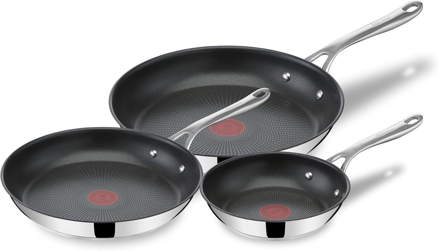 Jamie Oliver by Tefal Cook's Direct On Pfannen-Set 20/24/28 cm, Antihaft, Induktion, Backofenfest, Edelstahl, Genieteter Griff, E304S344 Bild 1