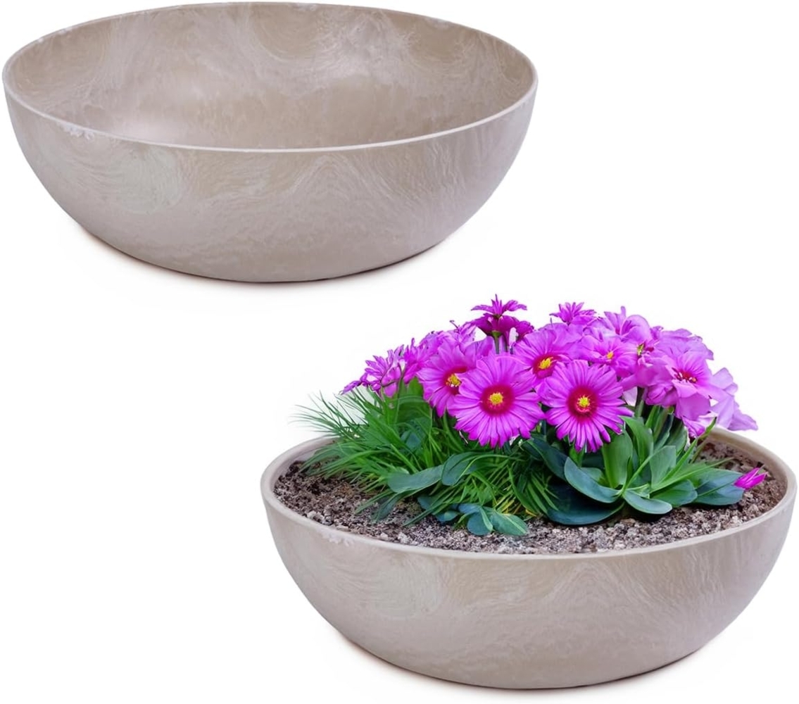 matches21 HOME & HOBBY Blumentopf Pflanzschalen für draussen Dekoschalen rund sand beige 2x25 cm (2 St), Blumen-Schale als wetterfeste Friedhof-Schale Grab-Schmuck Grabschale Bild 1