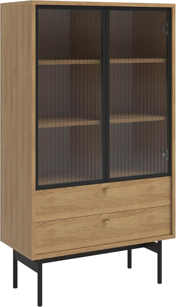Selsey 'Olar' Vitrine mit 2 Regalböden, Holzoptik Hickory Natur, ca. 150 x 85 x 41 cm Bild 1