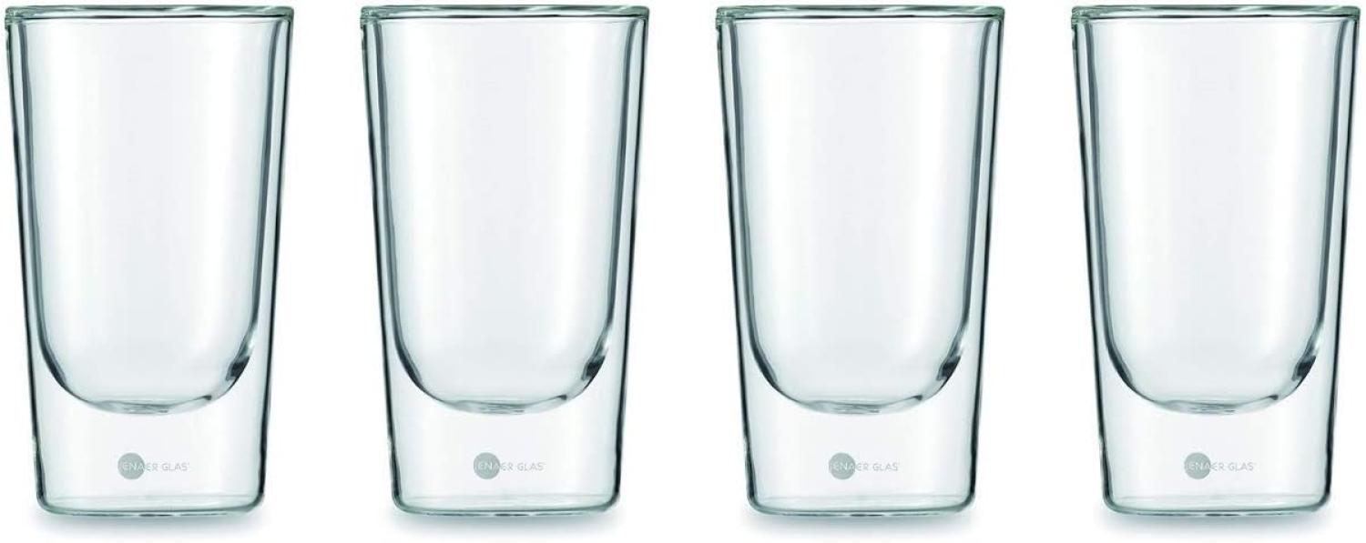 Jenaer Glas 4er Set Latte Glas Becher XL 355 ml GOURMET FOOD & DRINKS HOT'N COOL 115903 x 2 + Gratis 4er Set EKM Living Trinkhalme Bild 1