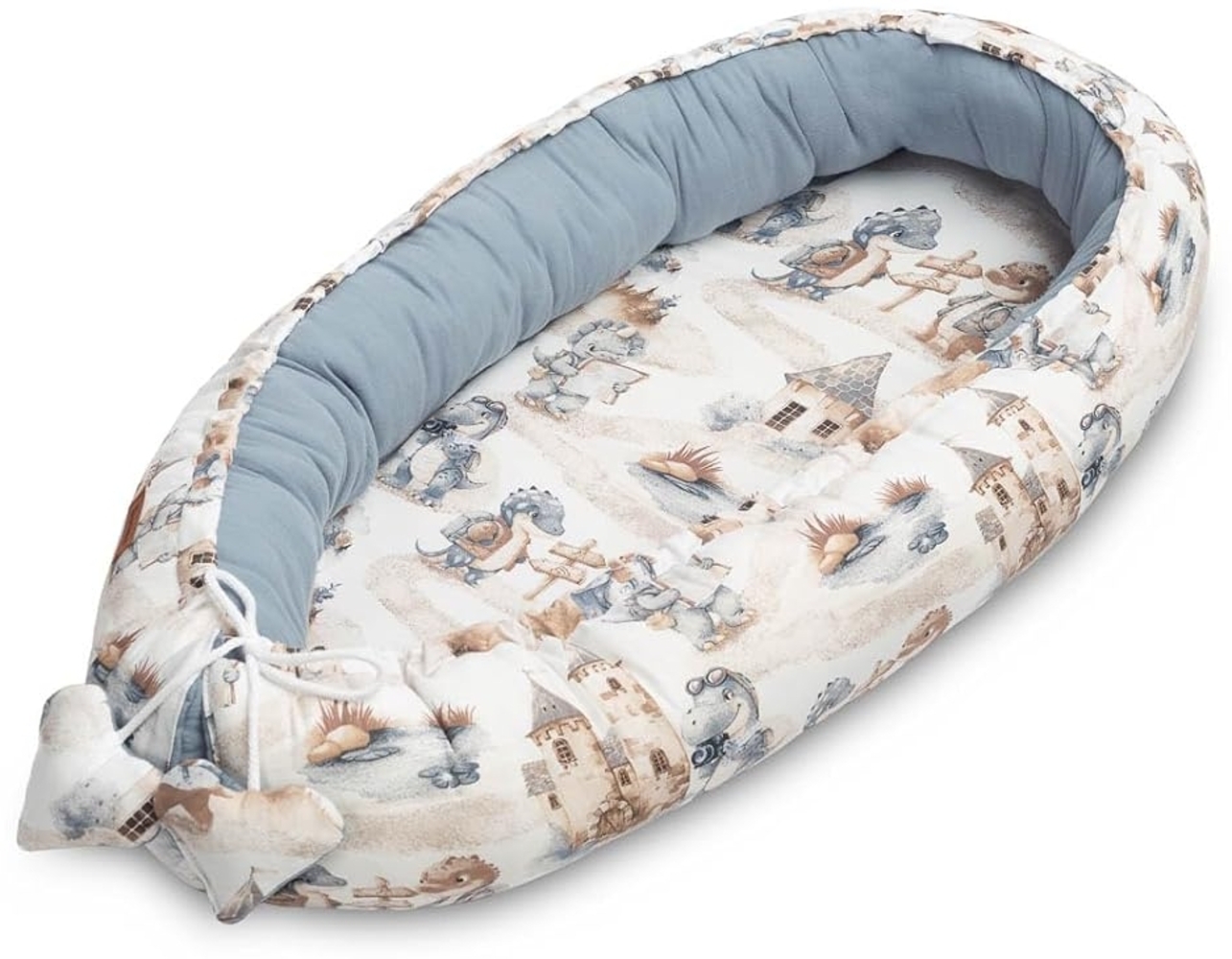 SENSILLO - Babynestchen Neugeborene - Baby-Kokon bis zu 6 Monaten - Für Bett, Kinderbett und Reise - Musselin und Baumwolle mit Silikonfüllung - 80x45 cm - Drachen, Jeans Blau Bild 1