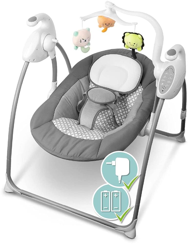 Heimwert Babywippe elektrisch - Schnell beruhigt mit Mamas und Papas Stimme I Easyfold für einfachen Transport I Sicher und Batterie sparend I Baby Schaukel + Fernbedienung + Geräuschaktivierung Bild 1