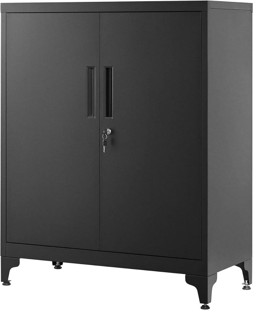 SONGMICS Aktenschrank, Mehrzweckschrank, Büroschrank mit 2 Türen, Stahl, Schwarz, 40 x 80 x 90 cm Bild 1