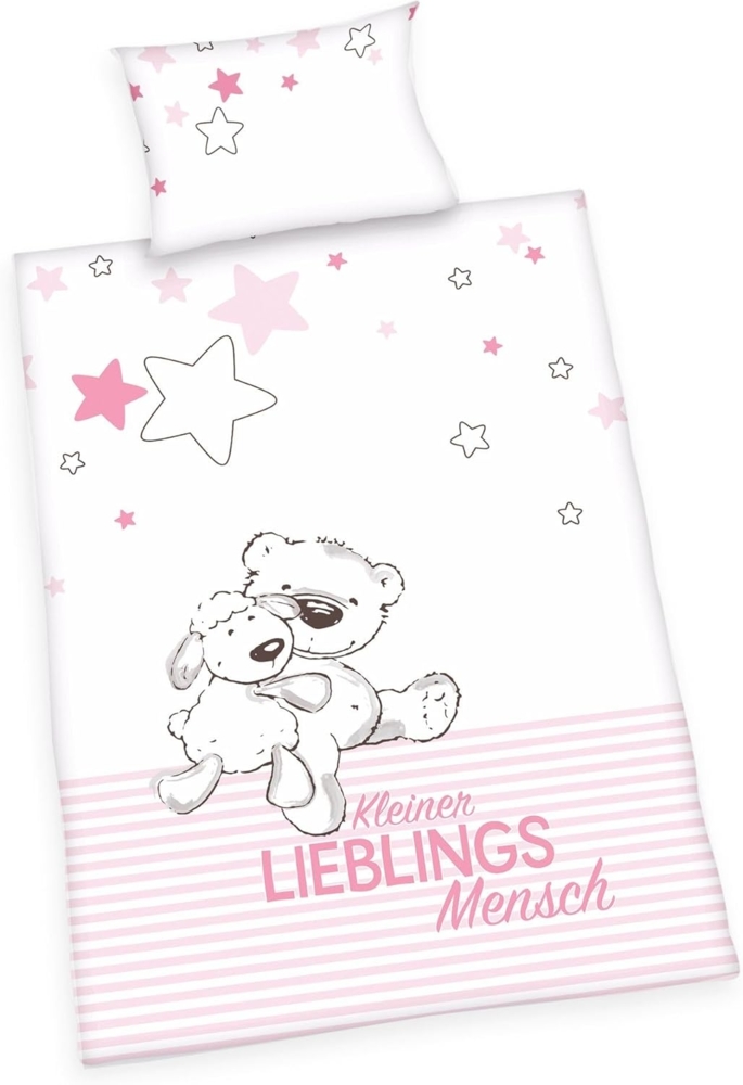 Baby Best Babybettwäsche Kleiner Lieblingsmensch, Flanell, mit niedlichem Teddy-Motiv und Schriftzug Bild 1