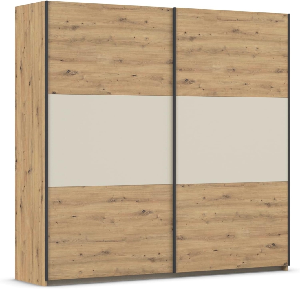 Rauch Möbel Neo, Schwebetürenschrank, Kleiderschrank, Kleiderschränke, Garderobe, Schrank mit Stauraum, 2-türig, Farbe Eiche Artisan/Champagner, 218 x 210 x 59 cm Bild 1