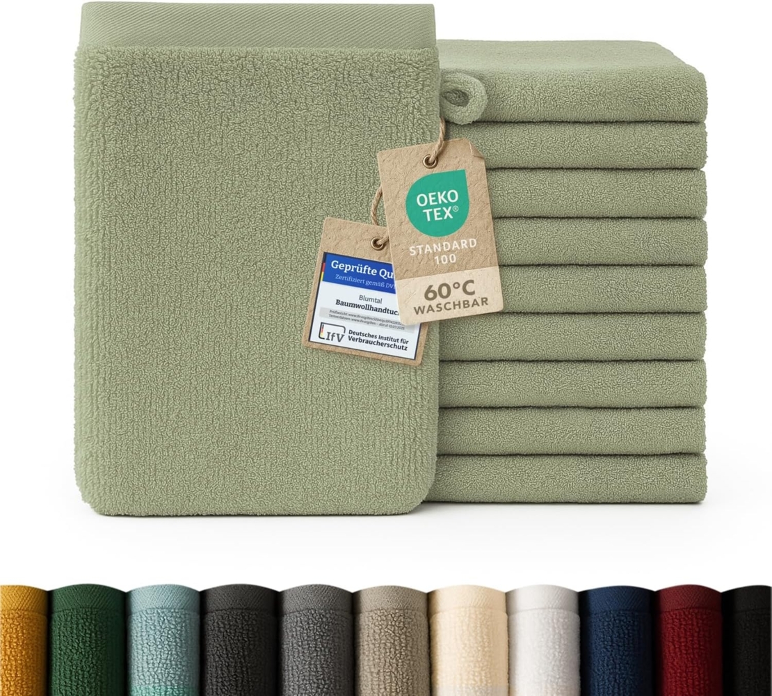 Blumtal Waschhandschuh 10er Set aus Frottee 15x20 cm - weich und saugstark, (Set), mit modischer Bordüre und praktischer Aufhängeschlaufe, 100% Baumwolle Bild 1