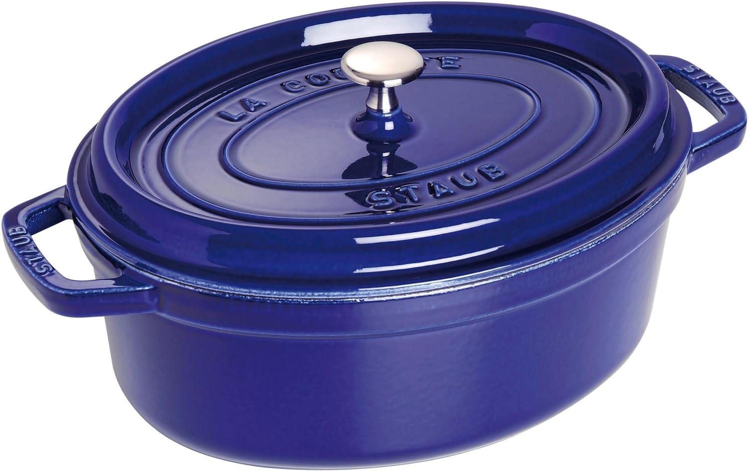 STAUB Gusseisen Bräter/Cocotte, Oval 29 cm, 4,25 L, Aromaregen Funktion, Für alle Herdarten geeignet, Dunkelblau Bild 1