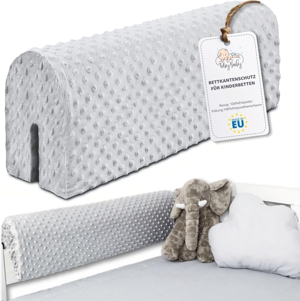 Bettkantenschutz für Kinderbetten 50 cm - Schutz für Bettrahmen Baby Bett rausfallschutz für boxspringbett bettgitter mit Bezug Kantenschutz Kinder Babybett Hellgrau Bild 1