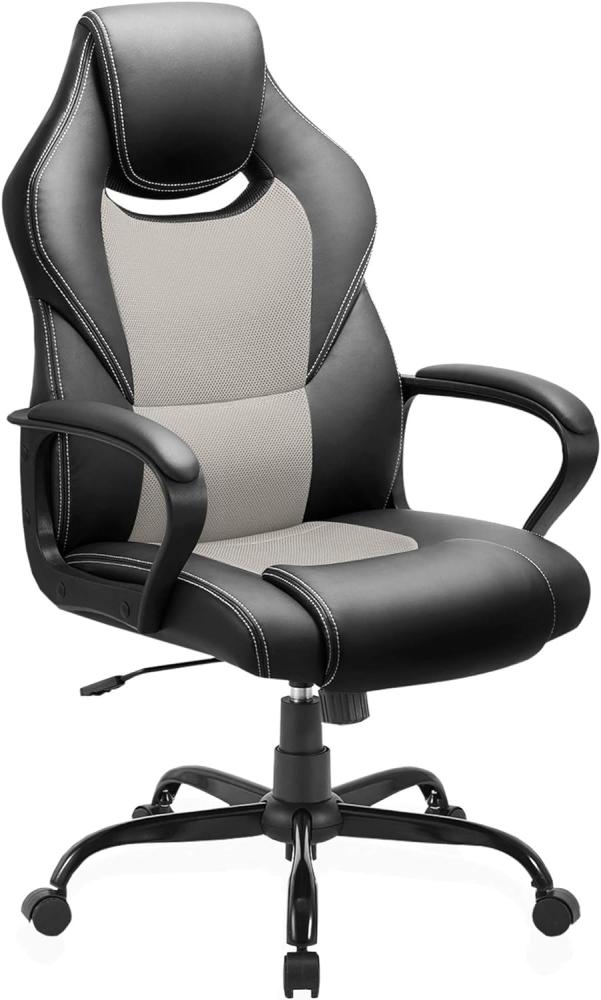 BASETBL Bürostuhl Racing Stuhl Gaming Stuhl Sessel Schreibtischstuhl Ergonomisch Drehstuhl Sportsitz bürostuhl mit Rückenlehne, Wippfunktion, Höhenverstellung, gepolsterter Armlehne Chefsessel Grau Bild 1