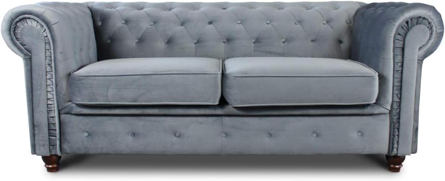 Sofa Chesterfield Asti 2-Sitzer, Couchgarnitur 2-er, Sofagarnitur, Couch mit Holzfüße, Polstersofa - Glamour Design, Velours (Grau (Velvet 10)) Bild 1