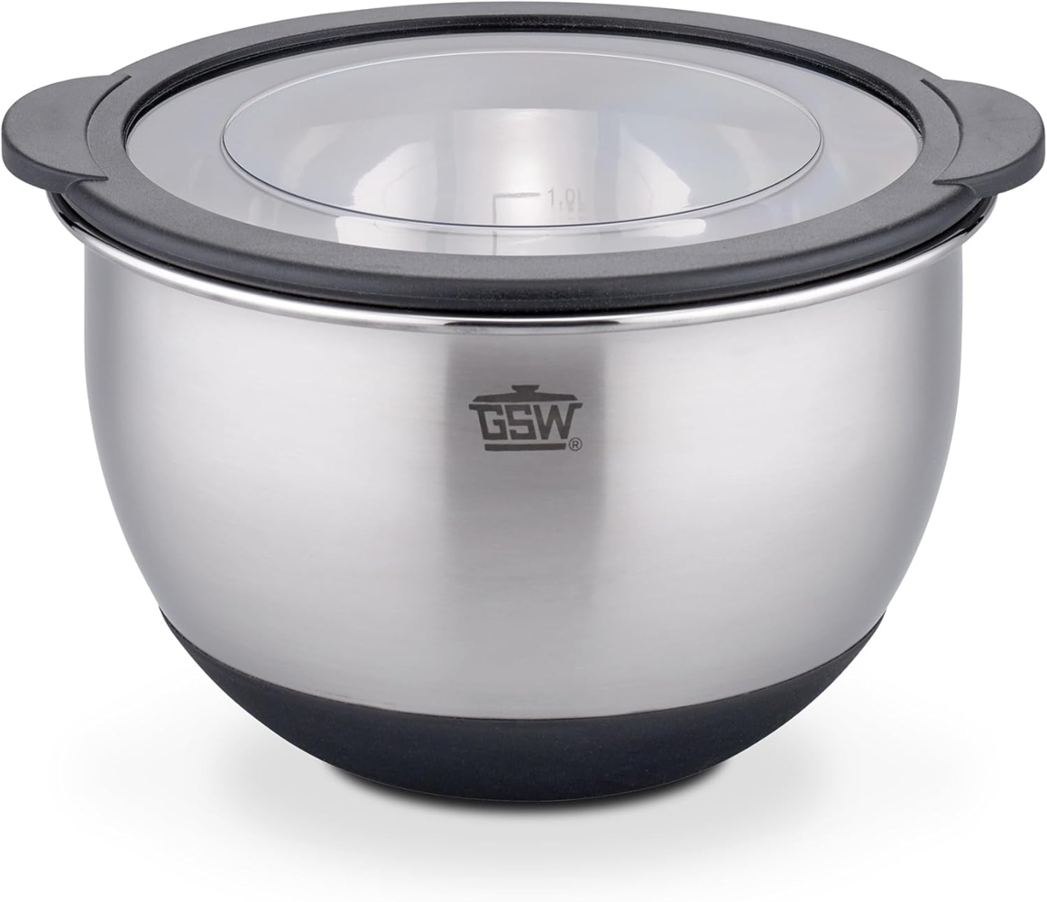 GSW Servierschüssel Primo, Edelstahl, Literskala, luftdichter Aufbewahrungs-Deckel, Antirutsch-Boden Bild 1