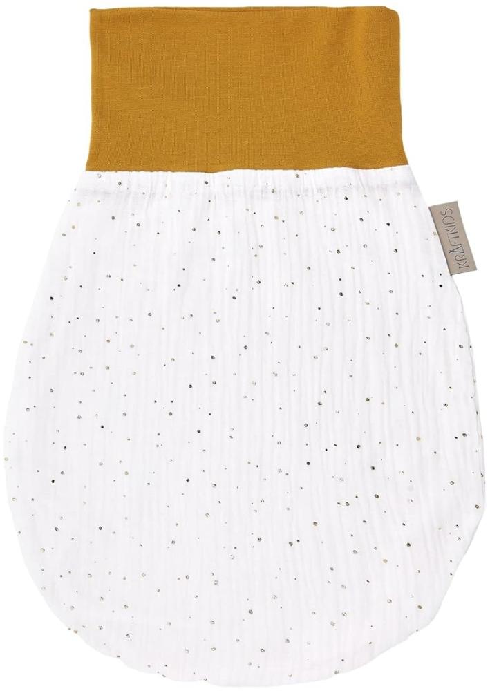 KraftKids Babyschlafsack Musselin goldene Punkte auf Weiß, Sommer/Frühling-Variante, 100% Baumwolle, hochwärtiger Stoff, zwei Schichten Stoff Bild 1