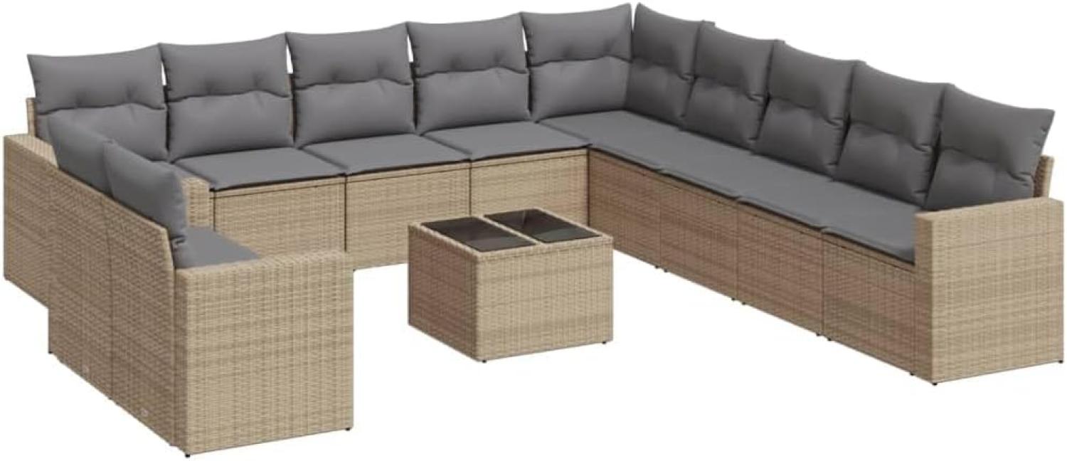 vidaXL 12-tlg. Garten-Sofagarnitur mit Kissen Beige Poly Rattan 3251536 Bild 1