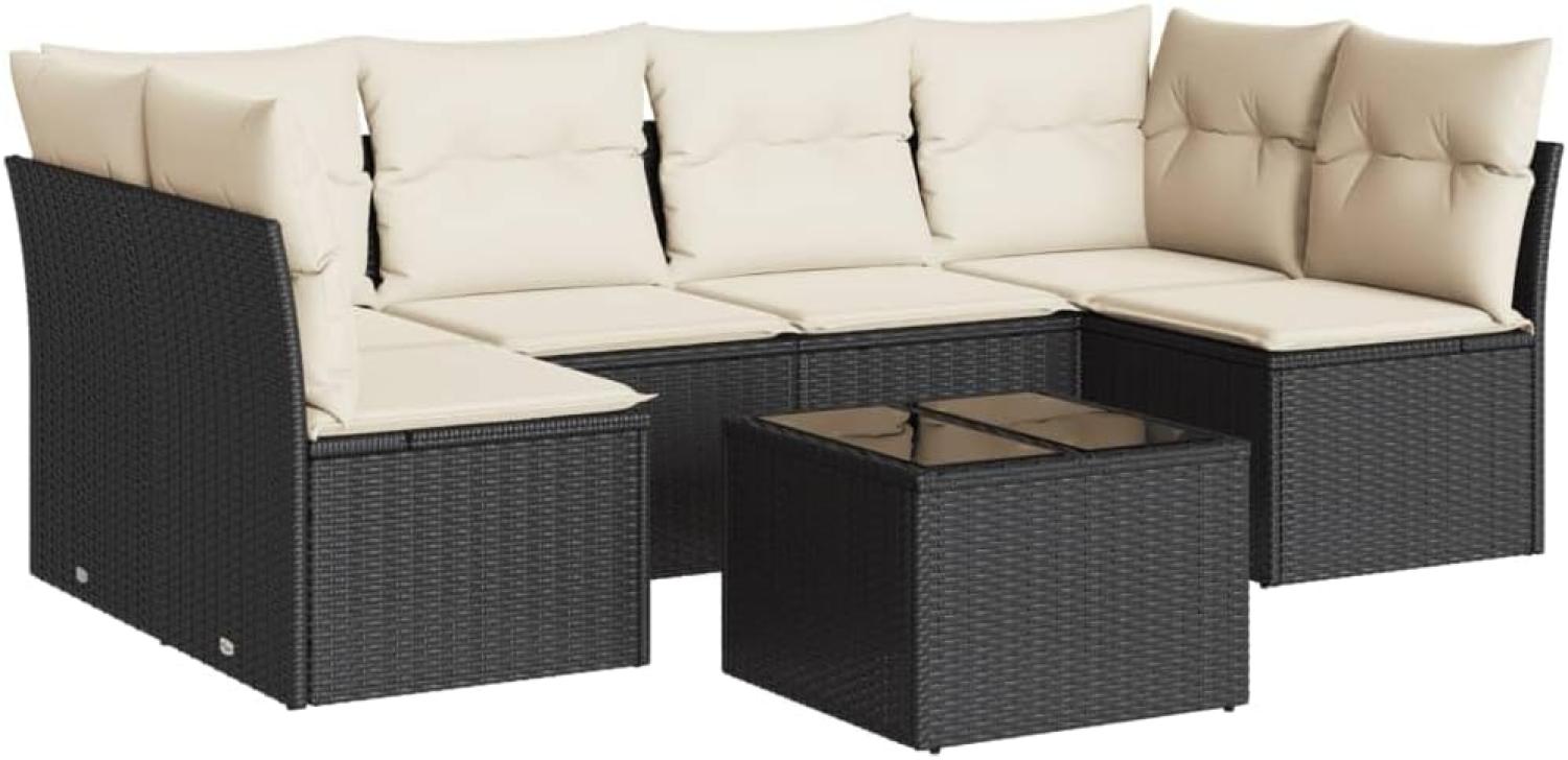 vidaXL 7-tlg. Garten-Sofagarnitur mit Kissen Schwarz Poly Rattan 3217396 Bild 1