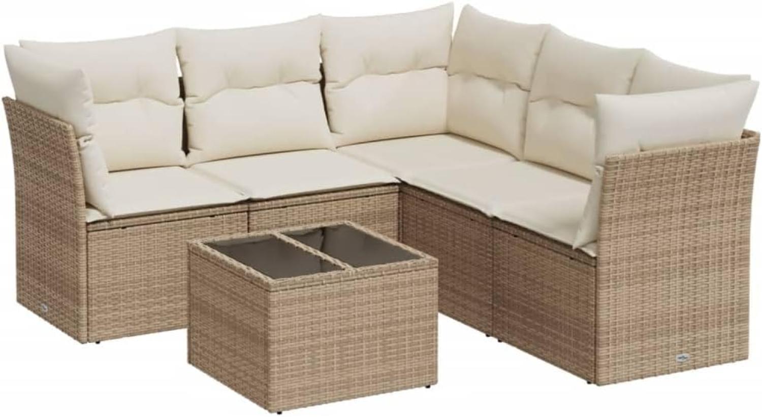 vidaXL 6-tlg. Garten-Sofagarnitur mit Kissen Beige Poly Rattan 3217628 Bild 1