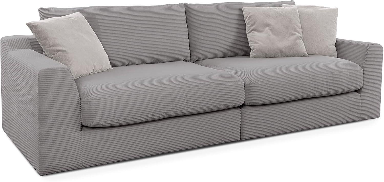 CAVADORE Big Sofa Fiona / Megasofa in Cord mit tiefen Sitzflächen und weicher Polsterung / Cordsofa / 276 x 90 x 109 / Cordstoff Silber Bild 1