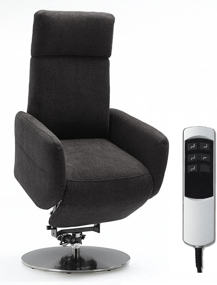 Cavadore TV-Sessel Cobra, Fernsehsessel mit 2 E-Motoren, Akku und Aufstehhilfe, Relaxfunktion, Liegefunktion, Ergonomie S, 71 x 108 x 82, Belastbar bis 130 kg, grau Bild 1