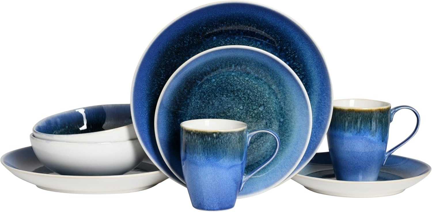 CreaTable 25862 Kombiservice Caldera für 2 Personen, Steinzeug, blau (1 Set, 8-teilig) Bild 1