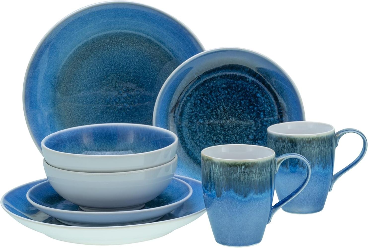 CreaTable 25862 Kombiservice Caldera für 2 Personen, Steinzeug, blau (1 Set, 8-teilig) Bild 1