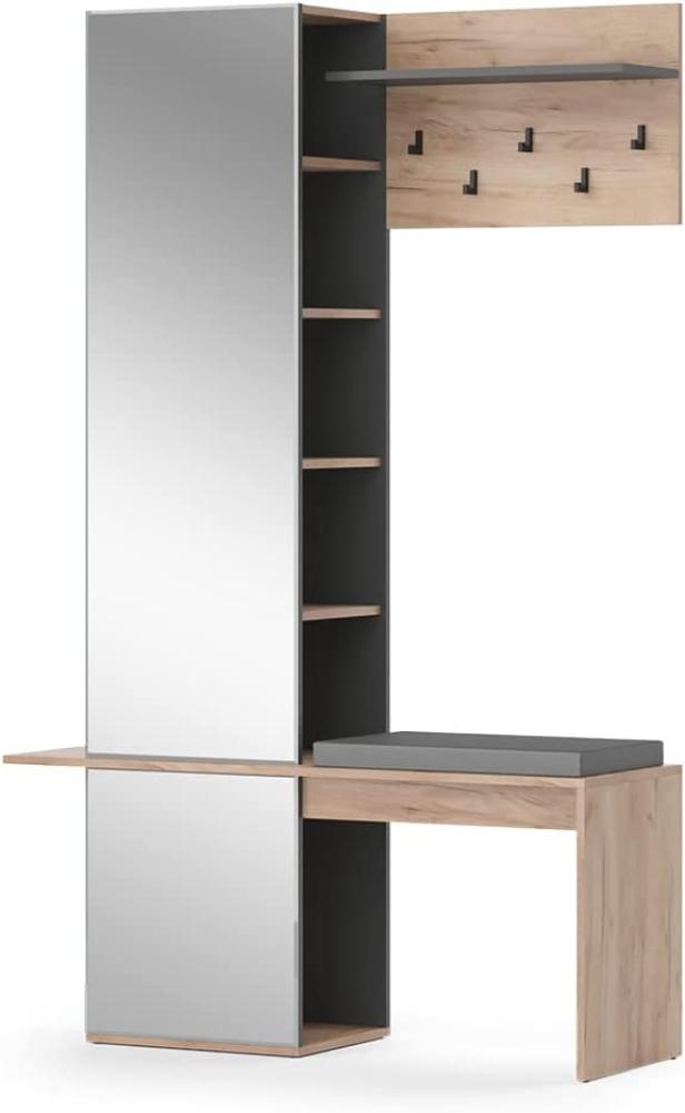 Vicco Flurgarderobe Dielengarderobe Garderobe Adeline Eiche Anthrazit Modern Sitzbank 120x190 cm Schlafzimmer Garderobenspiegel Kleiderhaken Garderobenablage Fach Regal Bild 1