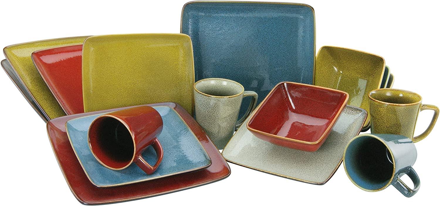 CreaTable 22316 Kombiservice Retro Style Glasuren für 4 Personen, Steinzeug, Quadrat, mehrfarbig (1 Set, 16-teilig) Bild 1