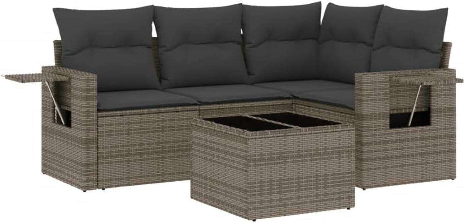 vidaXL 5-tlg. Garten-Sofagarnitur mit Kissen Grau Poly Rattan 3252457 Bild 1