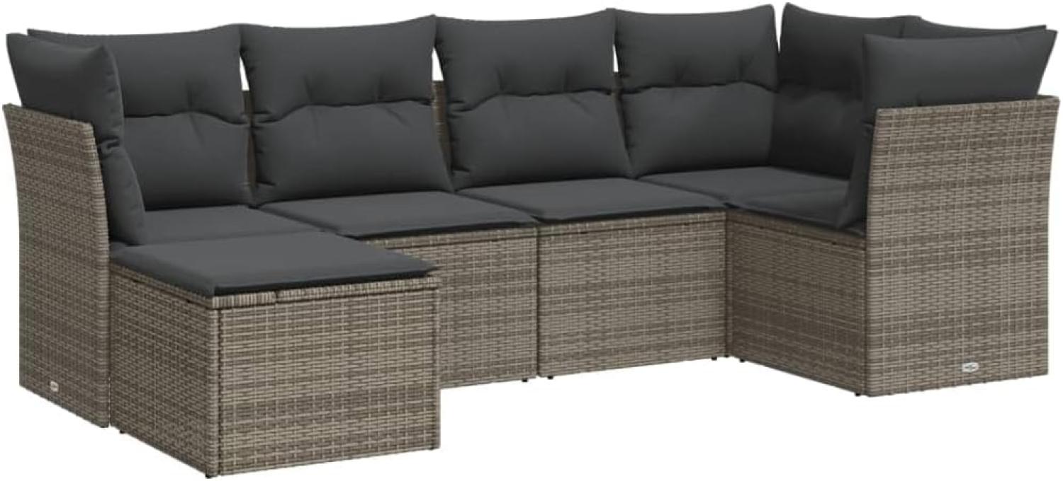 vidaXL 6-tlg. Garten-Sofagarnitur mit Kissen Grau Poly Rattan 3249789 Bild 1