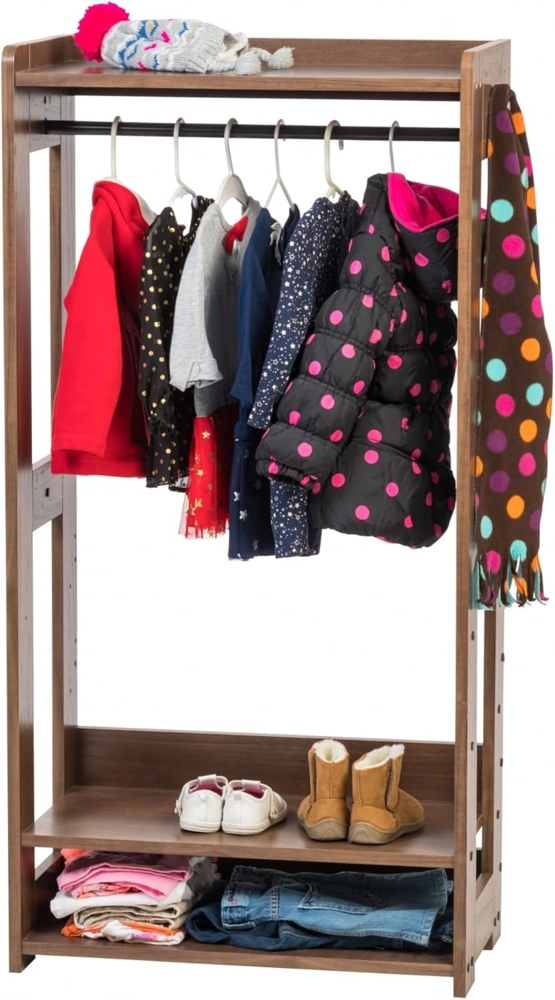 Iris Ohyama, Garderobenständer, Garderobenständer mit Regal für Kinder, Kinderkleiderorganizer,Modular, Zeitgenössisch, Schule, Zimmer, Eingang - Kids Garment Rack - KWR-1 - Braun Bild 1