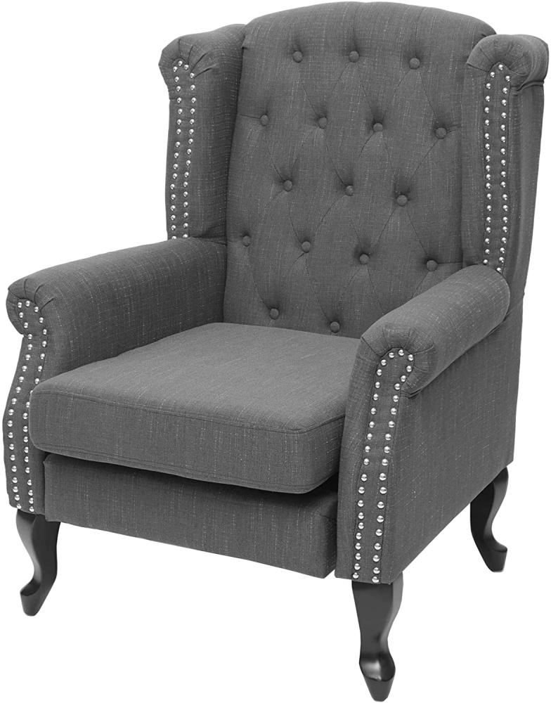 Sessel Chesterfield, Relaxsessel Clubsessel Ohrensessel, wasserabweisend Stoff/Textil ~ dunkelgrau ohne Ottomane Bild 1