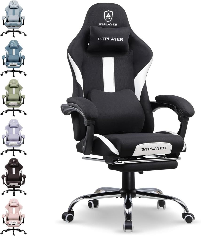 GTPLAYER Gaming-Stuhl Ergonomischer Gaming Sessel Schreibtischstuhl Gamer Stuhl aus Stoff, Federsitzkissen mit Fußstütze Bild 1