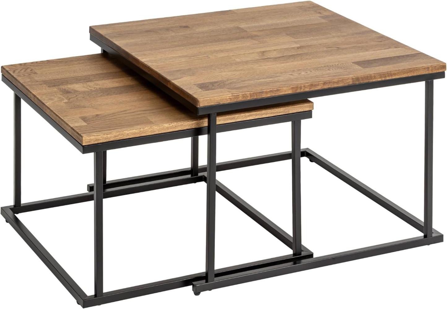 Couchtisch aus Eiche & Metall - Hochwertige Satztische aus Holz im 2er Set | Eckiger Sofa Tisch & Wohnzimmertisch aus Echtholz - 49cm hoch | Moderner Couch Beistelltisch - Dunkelbraun Bild 1
