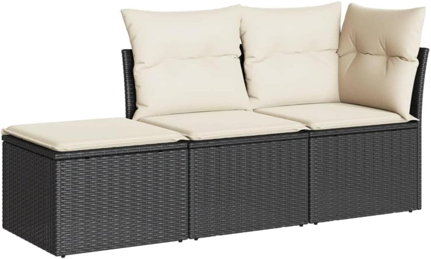 vidaXL 3-tlg. Garten-Sofagarnitur mit Kissen Schwarz Poly Rattan 3217466 Bild 1