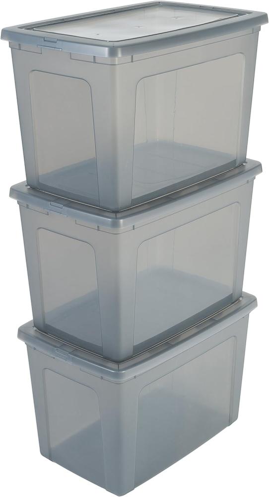 Iris Ohyama, 3er-Set, Aufbewahrungsboxen, 70 L, durchsichtig, stapelbar, Wohnzimmer, Schlafzimmer - Modular Clear Box MCB-70 - Grau Bild 1