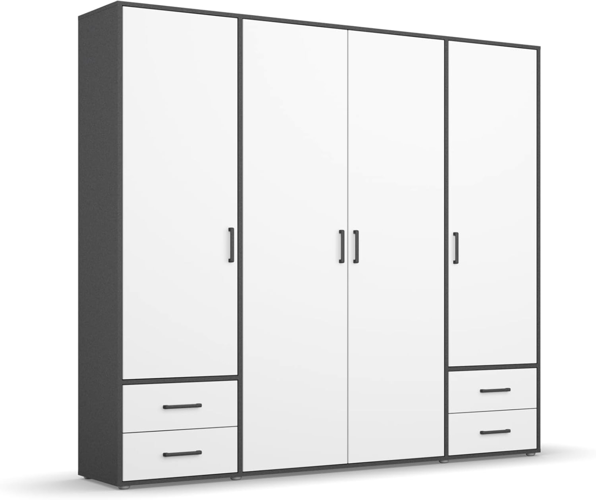 rauch Drehtürenschrank Kleiderschrank Schrank Garderobe Wäscheschrank VOYAGER (in 3 verschiedenen Ausstattungen BASIC/CLASSIC/PREMIUM) moderne Griffe in Graumetallic mit Außenschubkästen MADE IN GERMANY Bild 1