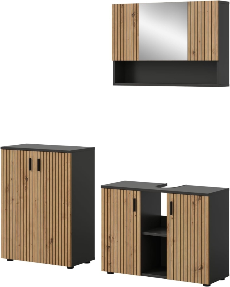 Badmöbel Set Livia in Eiche und grau 3-teilig 155 cm Bild 1