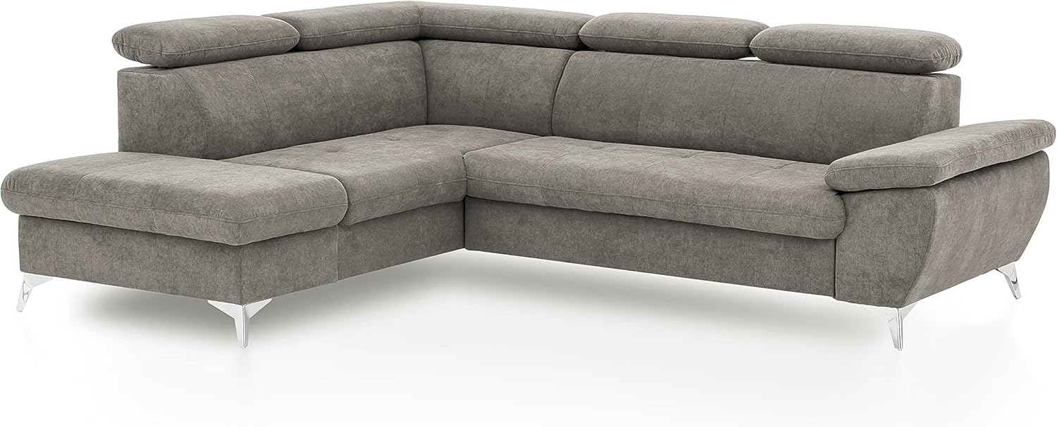 Mivano Eckcouch Gisele / Ecksofa mit Schlaffunktion, Stauraum, Armteilfunktion und Kopfteilverstellung / 256 x 83 x 209 / Velours, Beige Bild 1
