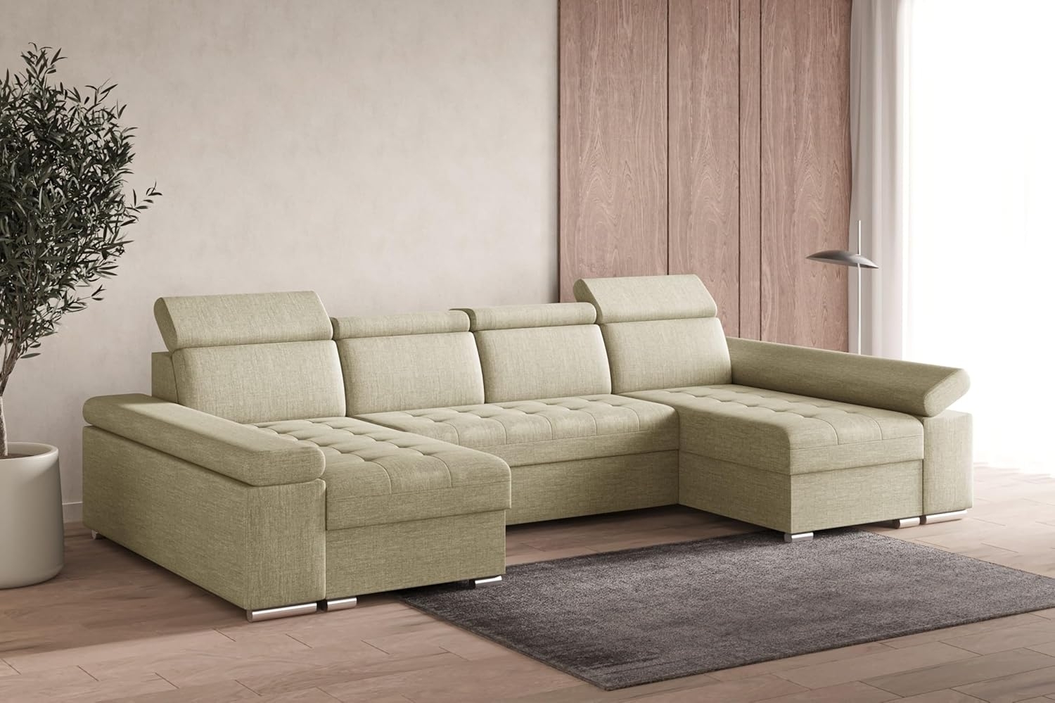 MOEBLO Wohnlandschaft LUKA U, Couch für Wohnzimmer Schlafsofa Sofa verstellbare Kopfstütze U-Form Eckcouch Wohnlandschaft Polsterecke mit Schlaffunktion und Bettkasten, (BxHxT): 330x94x168 cm Bild 1