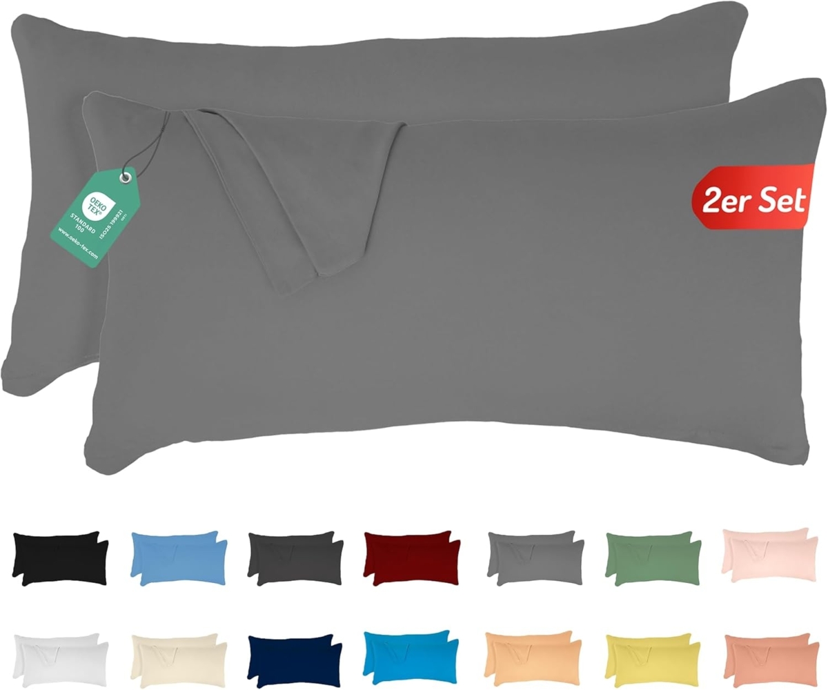 Livessa 2er Set Kissenbezug 40x80 cm -Verdeckter Reißverschluss an der Langen Seite, Kopfkissenbezug aus%100 Baumwolle Jersey Stoff, Ultra weich und atmungsaktiv, Oeko-Tex Zertifiziert Bild 1