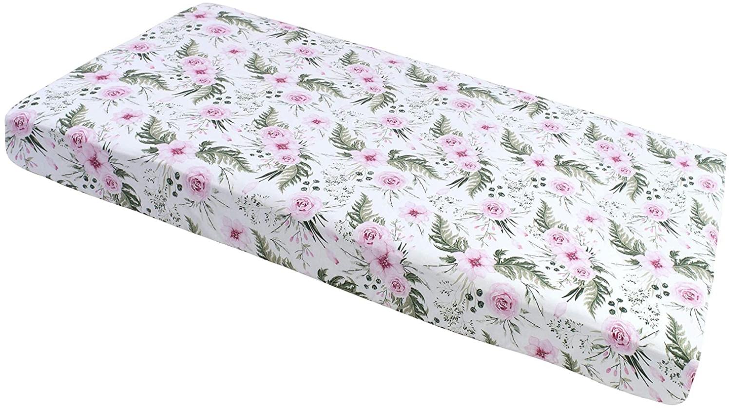 Spannbettlaken Spannbetttuch 60x120cm 100% Baumwolle Baby Bettwäsche Medi Partners Babymatratze Schlafsack Kinderbett Babybett (Pinke Blumen) Bild 1