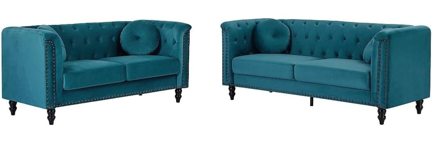 Vente-unique - Couchgarnitur 3+2 - Samt - Grünblau - TURNER Bild 1