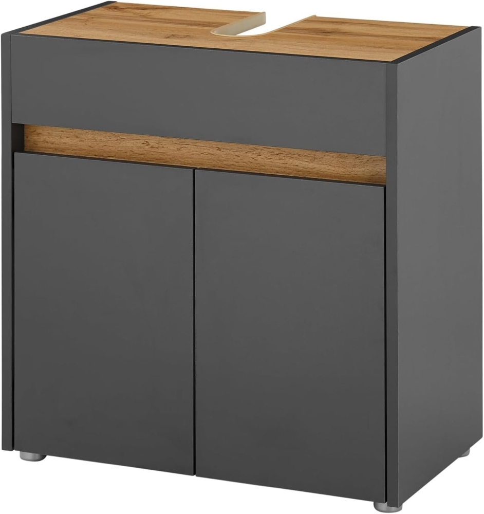 Waschbeckenunterschrank Center in grau matt und Eiche Wotan 60 cm Bild 1