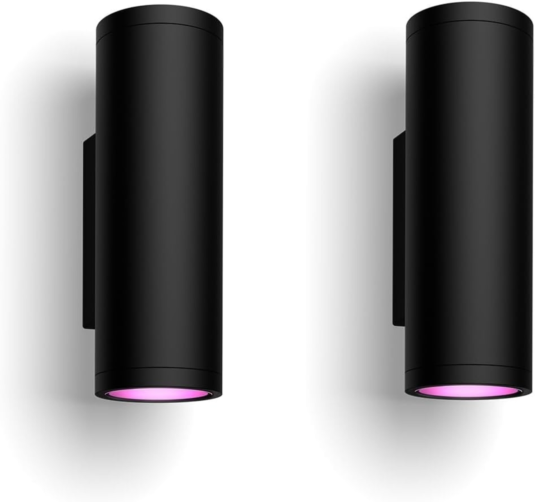 Philips Hue White & Color Ambiance Appear Outdoor Wandleuchte (1.180 lm), Doppelpack, dimmbare Wandlampe mit 16 Mio. Farben, smarte Lichtsteuerung über Sprache oder App, schwarz Bild 1
