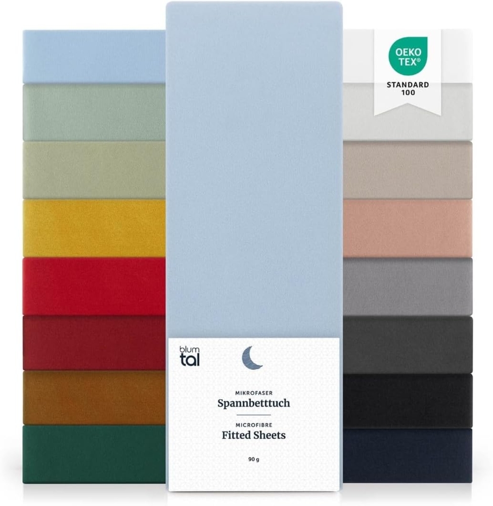 Blumtal® Spannbettlaken 80x200 2er Pack - Spannbettlaken Microfaser - Oekotex zertifiziertes Bettlaken 80x200 cm - Spannbettlaken 80x200 cm 2er Pack - Spannbettücher 80x200 - Laken 80x200 - Hellblau Bild 1